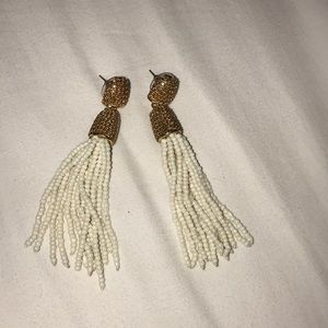 White beaded tassel earrings